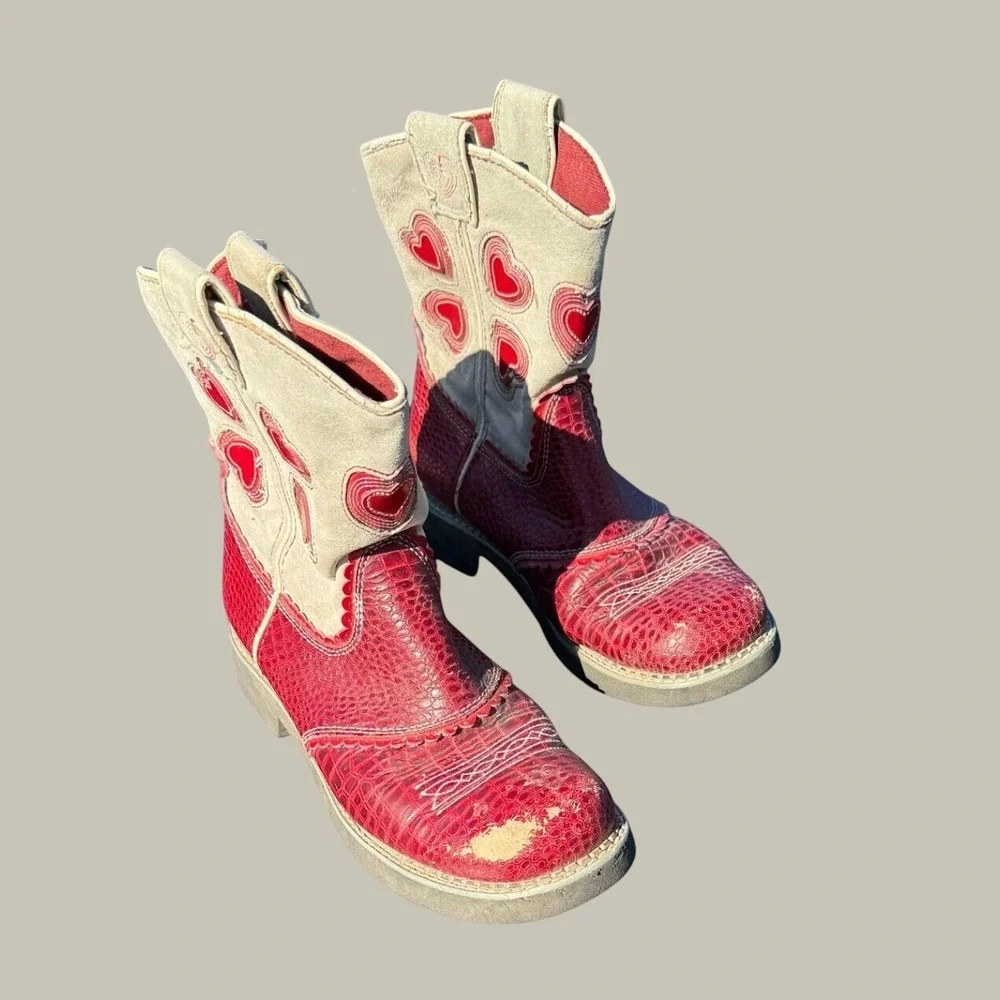 Ariat Boots Girls 4 Red Heart Western Cowgirl Square Toe